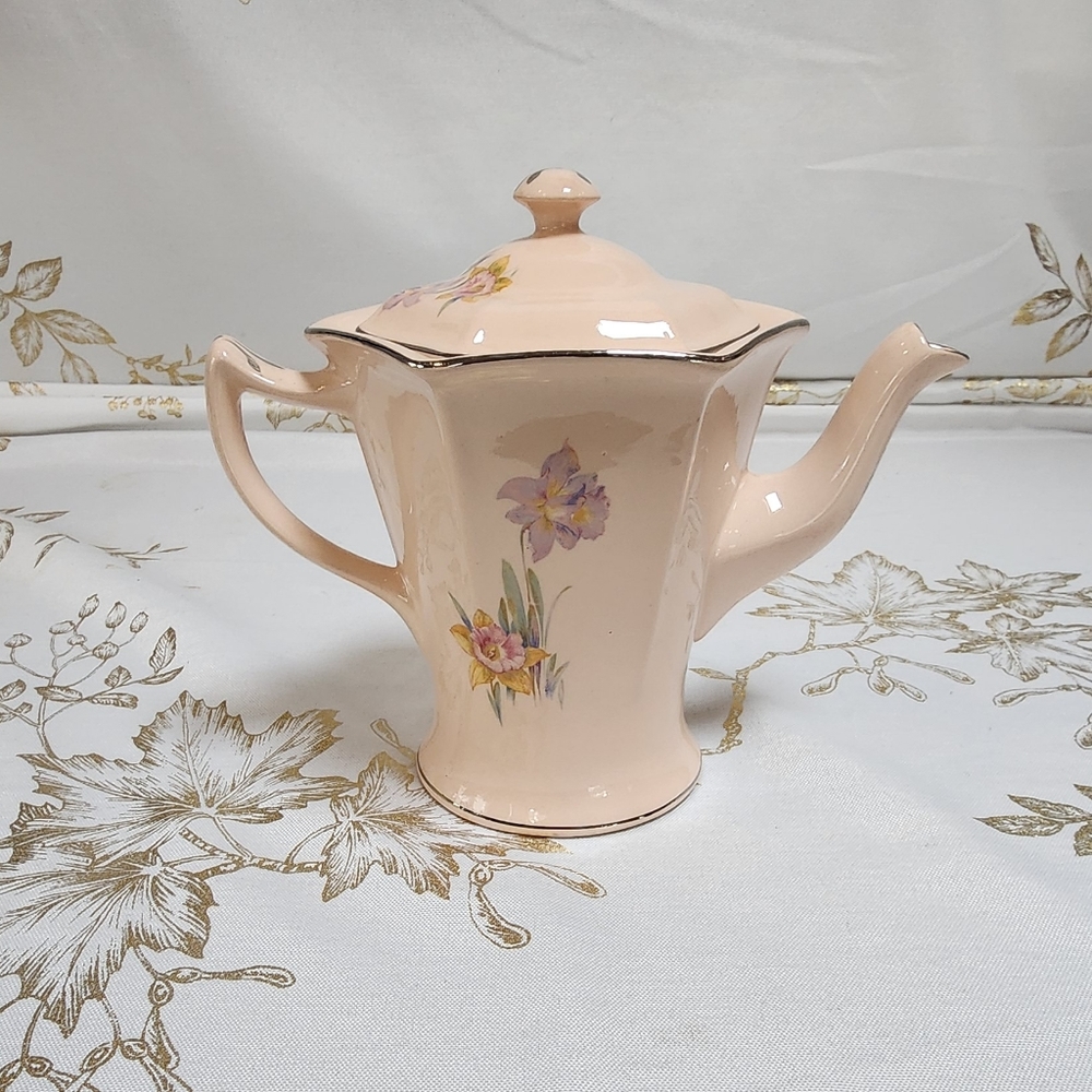 Beautiful A-G, C. Co. Broadway Rose China Teapot - Vintage Atlas Globe Pink
